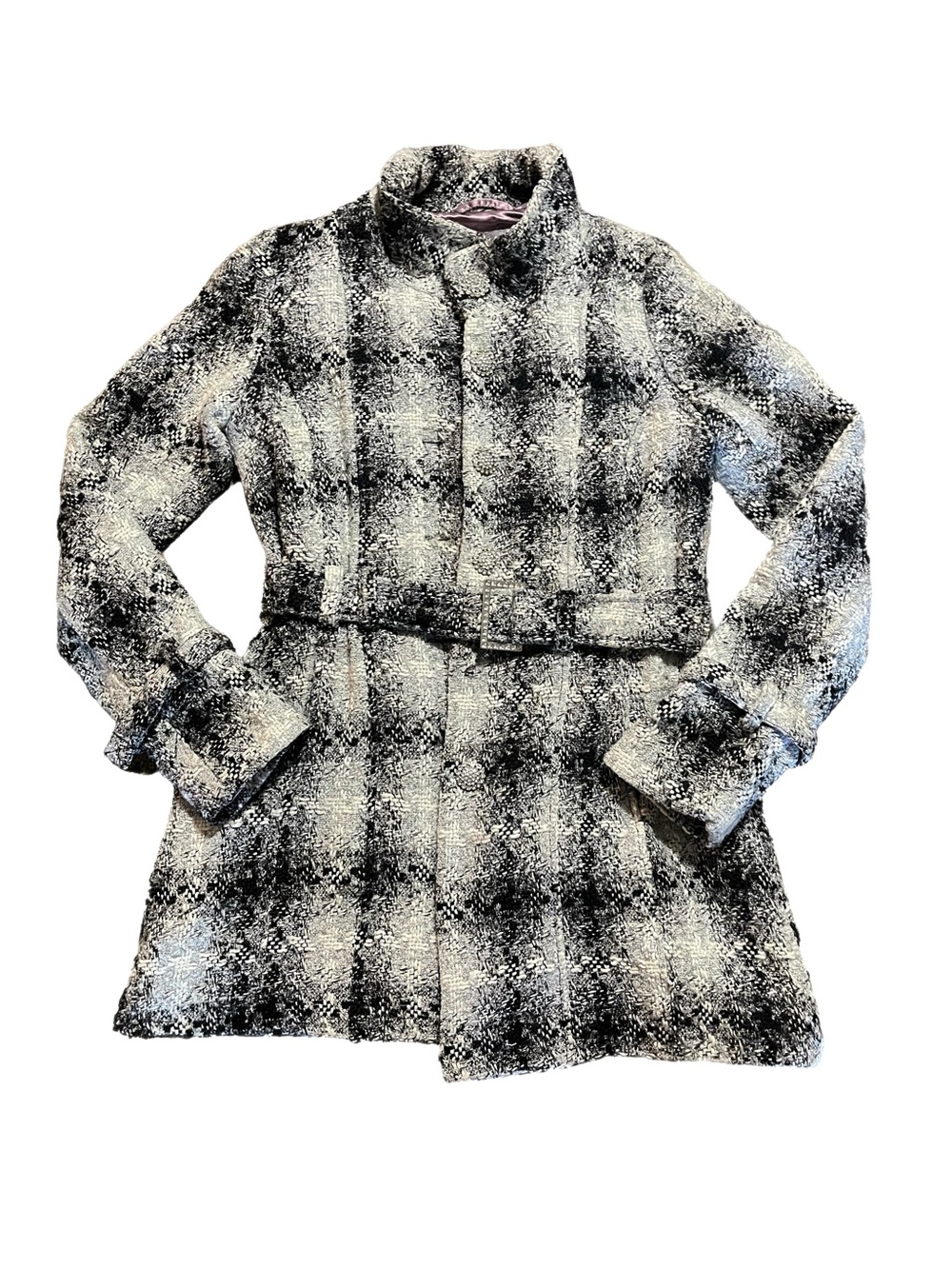 Vanity Womenโs Grey Plaid Pea coat